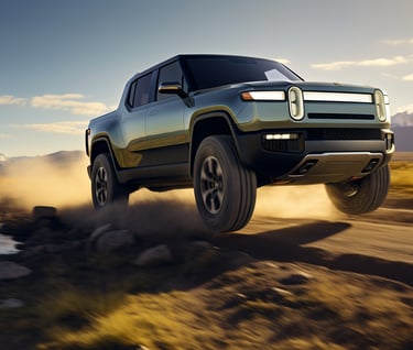 A speeding Rivian truck