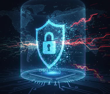 Blue digital shield illustrating cybersecurity protection concept