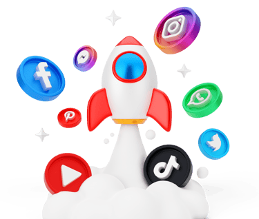 a rocket ship with social media icons on it
