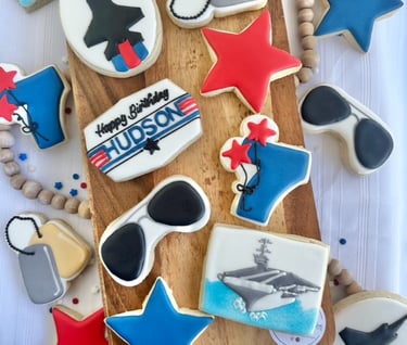 top gun themed birthday sugar cookies