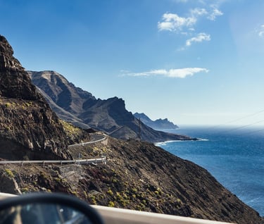 A coastal view of Gran Canary Island huge mountains and sea