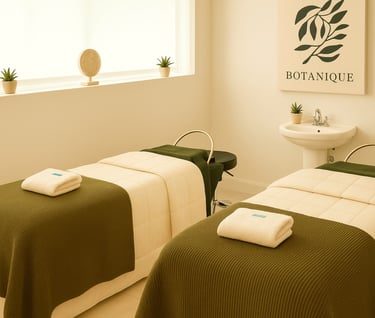 two beds in a room with two towels and towels