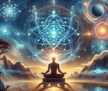 a man sitting in meditation position with a view of a man in meditation position