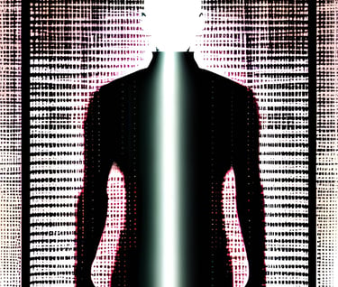 a man standing in front of a large screen with a light shining in the background