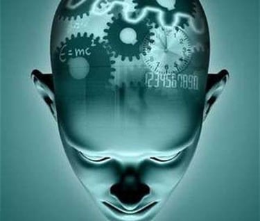 a man with a head of gears and gears on his head