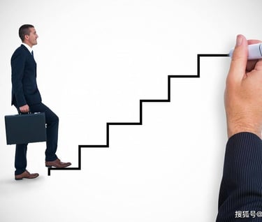 a man in a suit case is standing on a ladder ladder