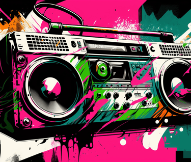 Boombox Illustration in the style of Shibuya Punk Aesthetic