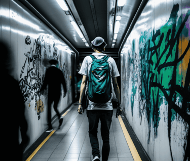 Subway Grafitti Illustration in the style of Shibuya Punk Aesthetic