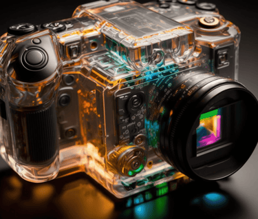 transparent plastic Illustration of a camera in the style of Y2K Aesthetic