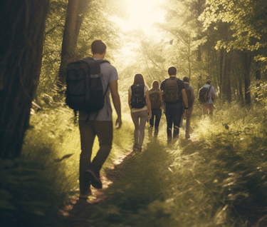 Group of men and women hiking