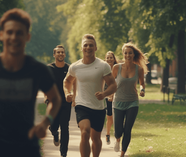 Group of men and women jogging at the neighbourhood park