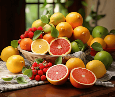Food rich in Vitamin C like oranges, grapefruit, strawberries, kiwi fruit