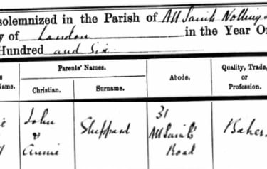 Annie Lucy Sheppard Baptism 11 February 1906 Notting Hill