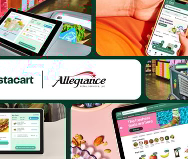 Instacart and Allegiance Retail Services smart grocery carts and mobile app for seamless grocery shopping.