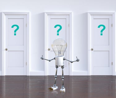 a robot with question marks on it