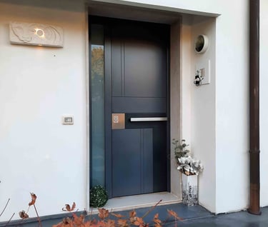 a black door with a black door and a white door
