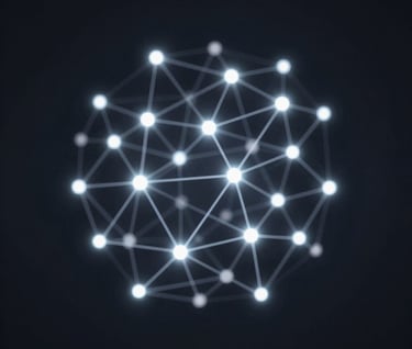 An abstract, sophisticated visualization of a neural network. Interconnected glowing points against a dark #0A1118 background, representing the AI engine behind the Aether project.