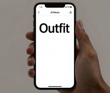 A mobile device showing the AI Nexus mobile application interface, clean layout, bold Outfit typography, against a neutral studio background.