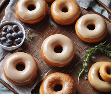 a close up of doughnuts in a box