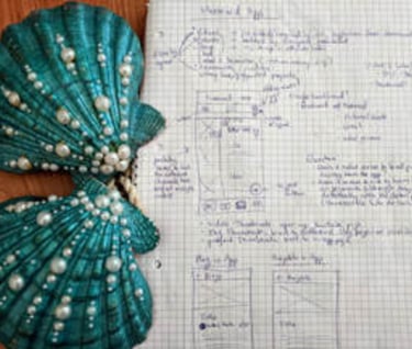paper wireframes with a beautiful mermaid bra next to it