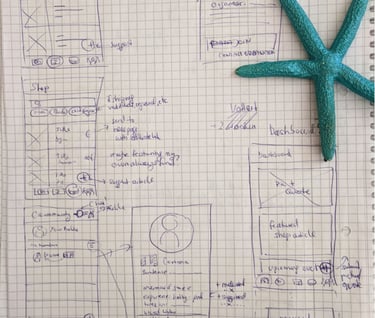 paper wireframes with a pretty turquoise seastar next to it