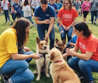 Evento promocional de adopción de animales de compañía perros y gatos al aire libre