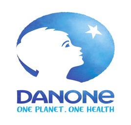 Danone company logo featuring a child's silhouette looking at a star with One Planet One Health slogan.