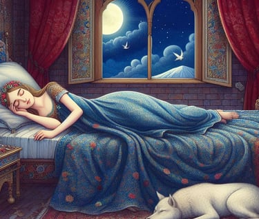 a woman sleeping in a bed with a dog