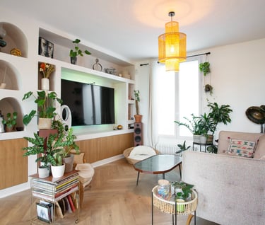 a living room with a couch and a television