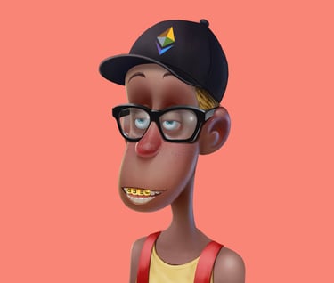 a cartoonish looking man with glasses and an Etheruem hat