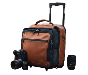 tan color leather trolley bags with two wheels