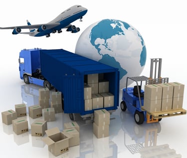 a truck with a cargo truck and a globe globe