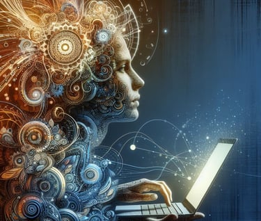 AI innovative human holding a laptop