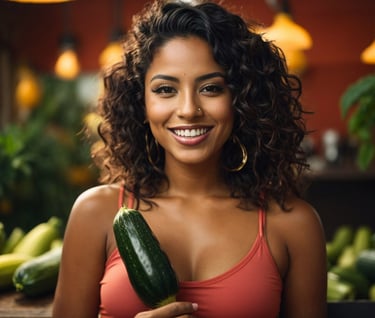 mujer agarrando un calabacín