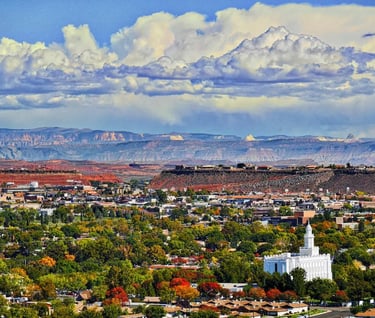 St. George city with a mountain in the background