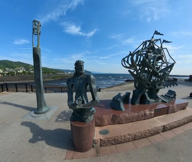 Sculptures commemorating William Adams and the San Buena Ventura in Ito.