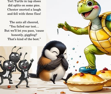 Tort Turtle doing the splits on pies