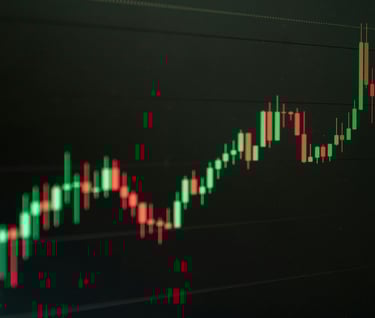 Stylized cryptocurrency candlestick chart trending upward, representing investment growth and DeFi i