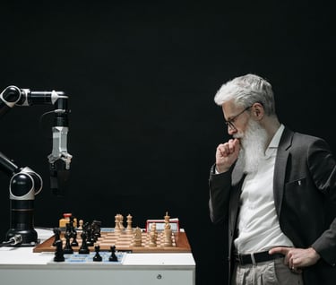 AI and Longevity - a man in a suit and tie is playing chess