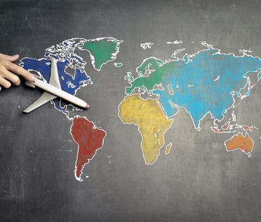 top world travel destinations - a plane flying over a chalkboard with a map of the world