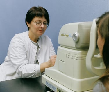 Virtual reality and Longevity - a woman in a white lab coat is looking at a patient