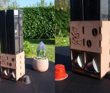 Distributeur capsules Nespresso gravé et découpé laser