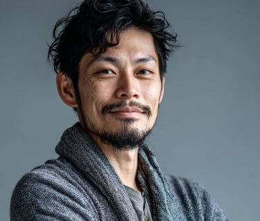 Image of graphic designer Steve Kasai in a casual grey sweater.