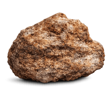A textured brown and white mineral rock specimen isolated on a solid black background.