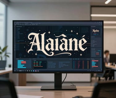 Studio shot of a digital screen displaying cinematic typography and motion graphics in a modern East Asian / South Asian influenced for a global luxury audience creative office.