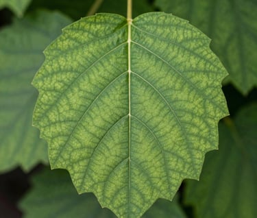 A macro photograph showing the intricate natural veins and texture of a lush green leaf. Soft focus background, bright natural lighting, representing a connection to nature.