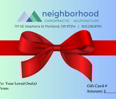 a gift card with a red ribbon with clinic logo