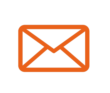 Orange line art envelope icon representing email and digital communication on a black background.