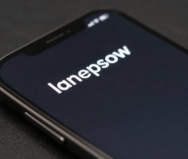 A macro photograph of a sleek smartphone screen displaying a minimal interface with white typography on a dark charcoal background. The lighting is soft, creating a premium technology feel.