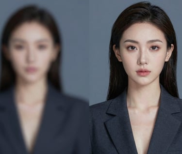 Portrait of a female talent with a modern, professional look, artistic lighting casting gentle shadows, fashion photography style, with #0B1E22 and #74A8AE color palette.